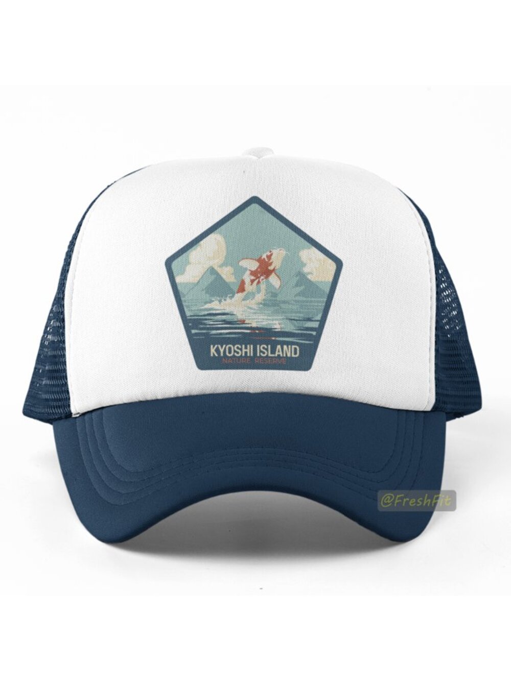 🆕Kyoshi Island Foam Trucker Hat Mesh Snapback Cap Navy/White